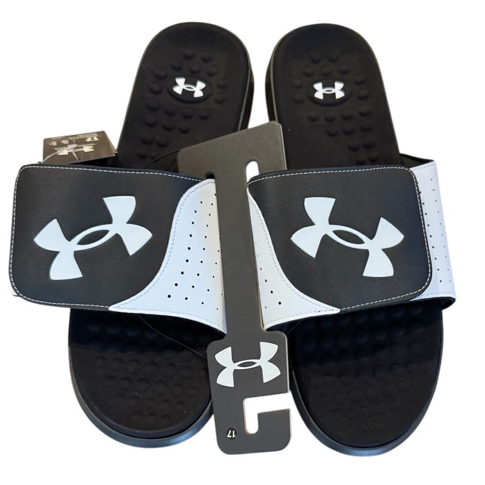 New Under Armour Men’s Ignite Pro Slide Athletic Sandals Size 17 Black/White